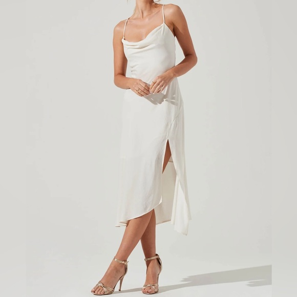 Astr Dresses & Skirts - ASTR GAIA Silky midi cowl neck WHITE DRESS